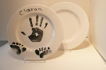 Hand made bowl with hand and foot prints